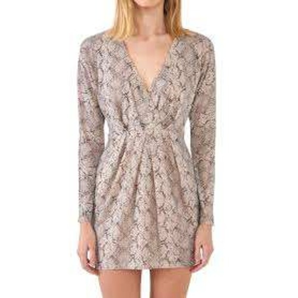 English Factory NEW Grey Snake Skin Long Sleeve Sequin Mini Dress LARGE Party